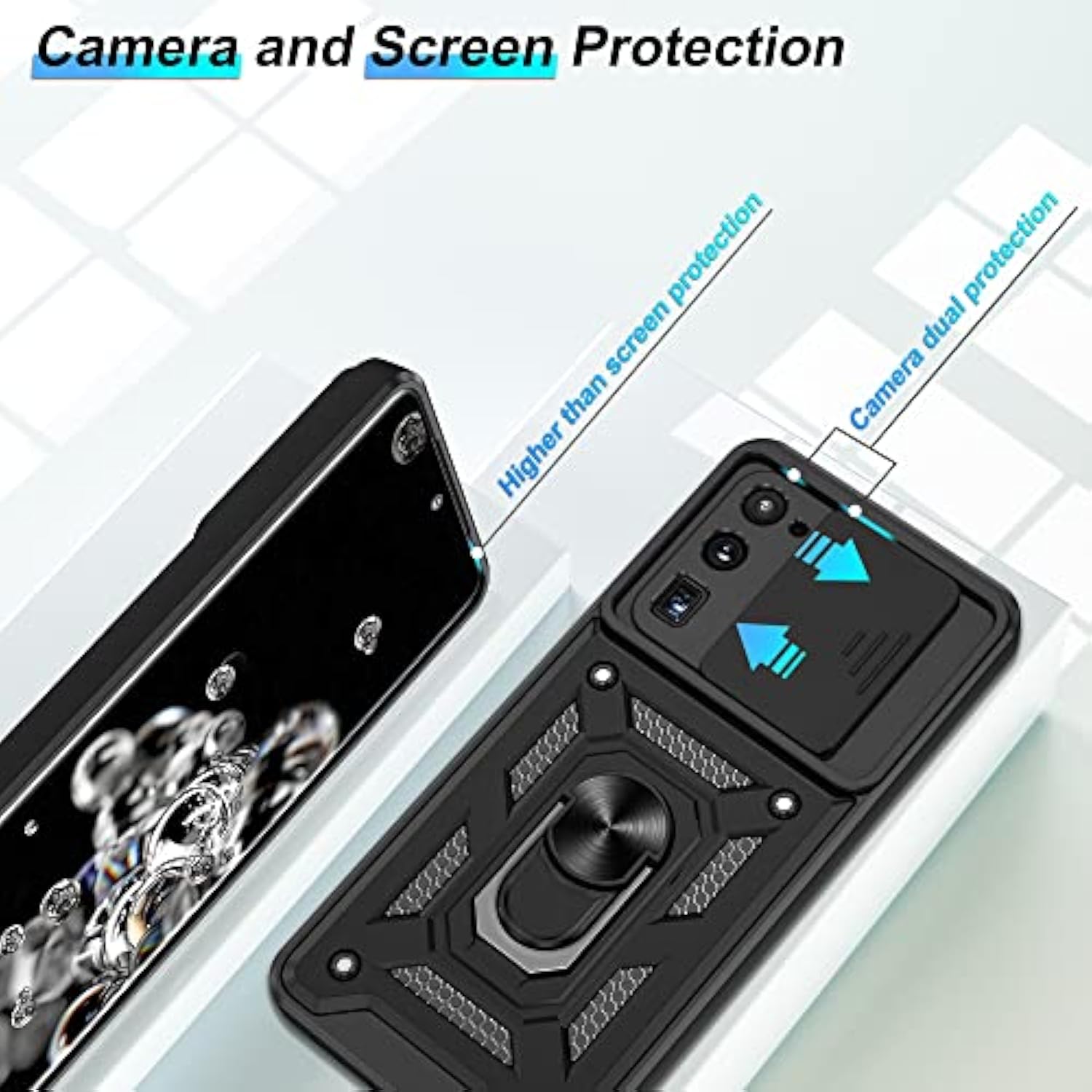 For Samsung Galaxy S20 Ultra Case With Hd Screen Protector, Heavy Duty With 360° Rotation Metal Kickstand [Military Grade] Protective Case For Gaxy S20 Ultra 5G, Black