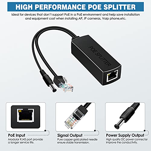 Active Poe Splitter Adapter, 48V To 12V, Ieee 802.3Af Compliant, 10/100Mbps Up To 100 Meters For Surveillance Camera, Wireless Access Point And Voip Phone