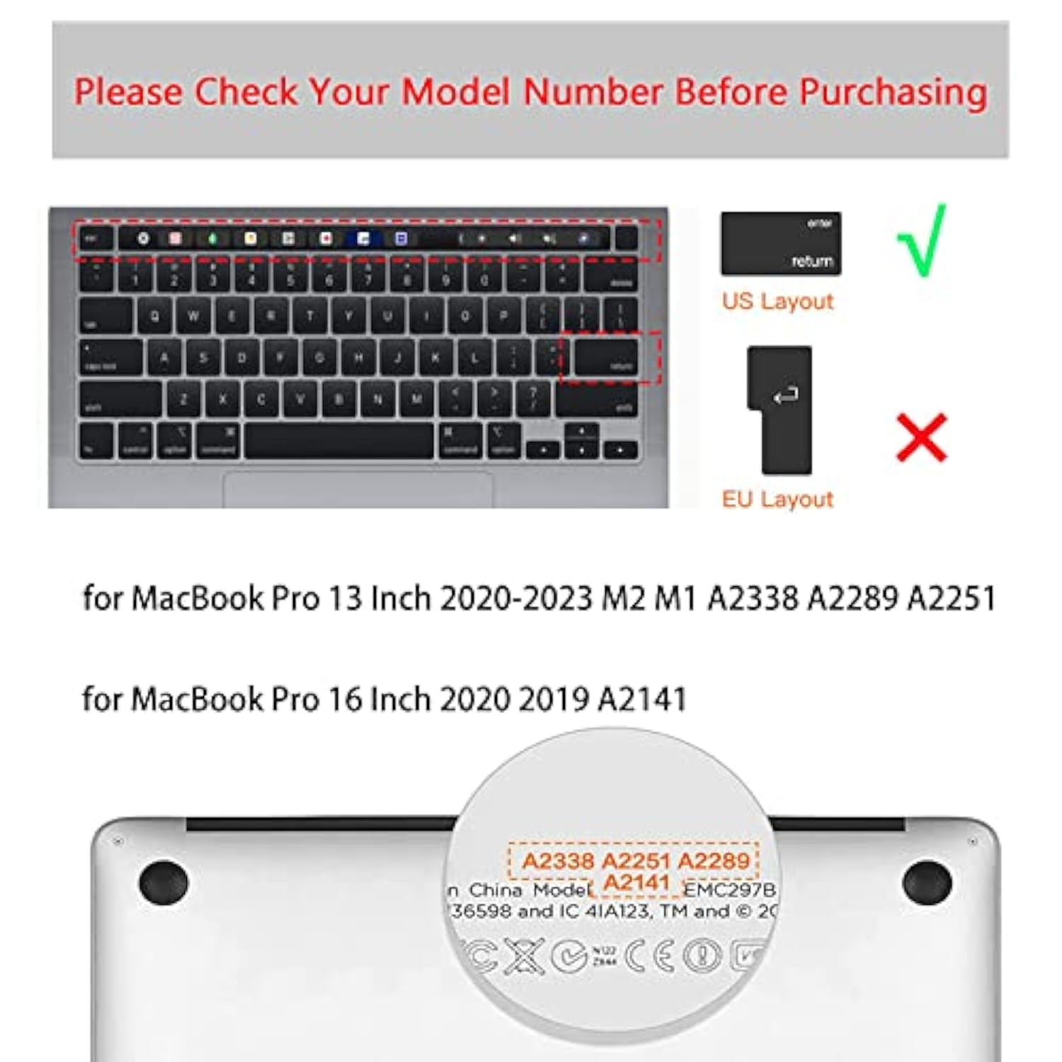 Ultra Thin Clear Keyboard Cover For Macbook Pro 13 Inch 2020-2023 M2 A2338 M1