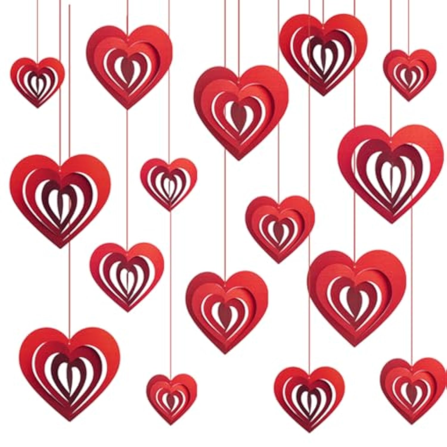 40Pcs Valentine'S 5D Glittering Heart Hanging Foil Decorations, Swirl Red Hollowed Heart Hanging Heart Garland For Valentine'S Engagement Wedding Bridal Shower Anniversary Party Decorations