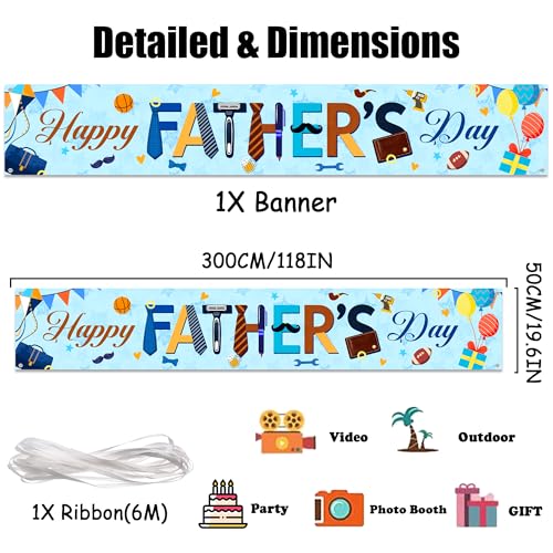 Happy Fathers Day Banner Decorations - Father Day Party Supplies Backdrop, Large Fabric Poster Father's Day Yard Decorations for Indoor Outdoor Garden (Playful Collage)