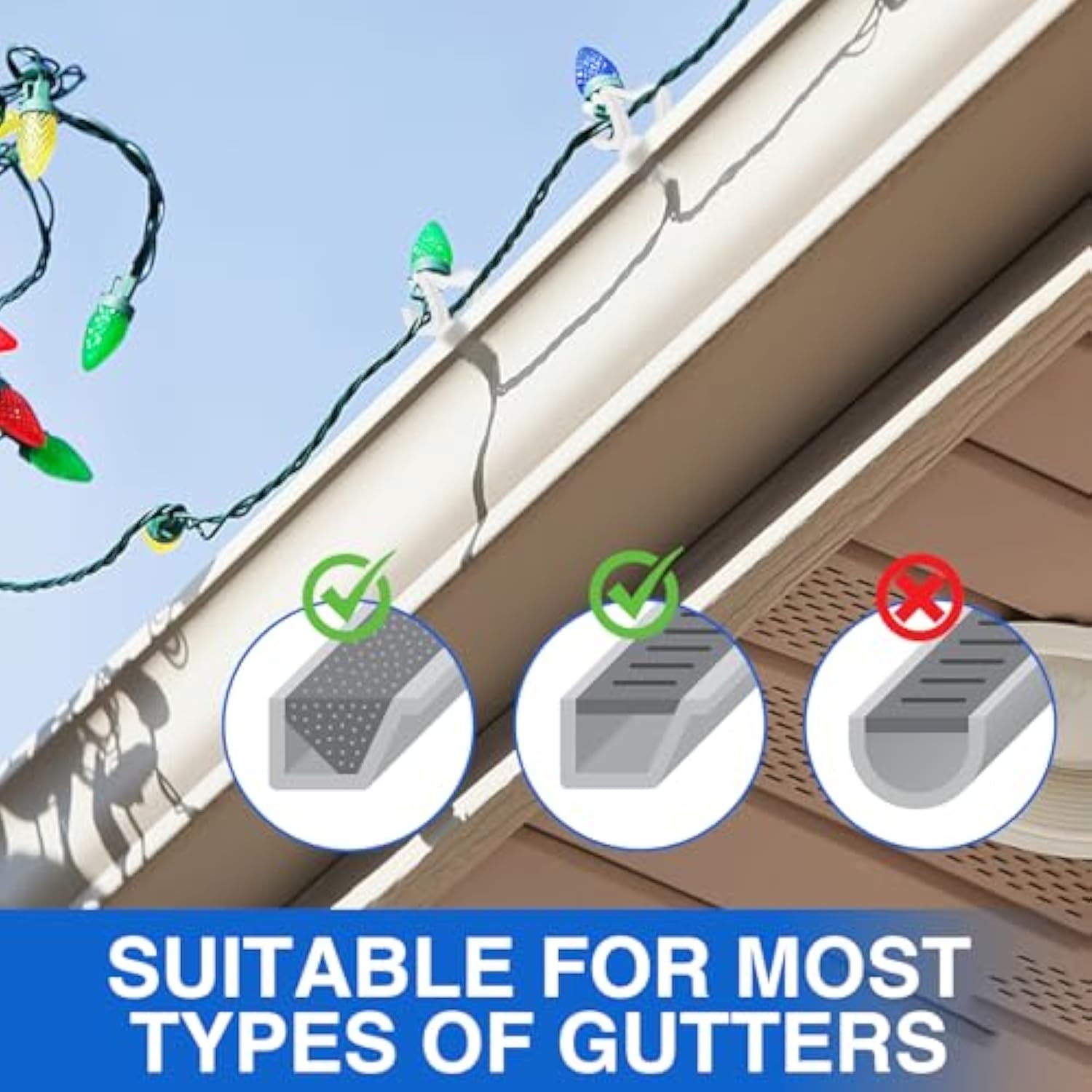 200 Pcs Gutter Hooks For Hanging Outdoor Lights, Gutter Light Clips For Christmas Halloween