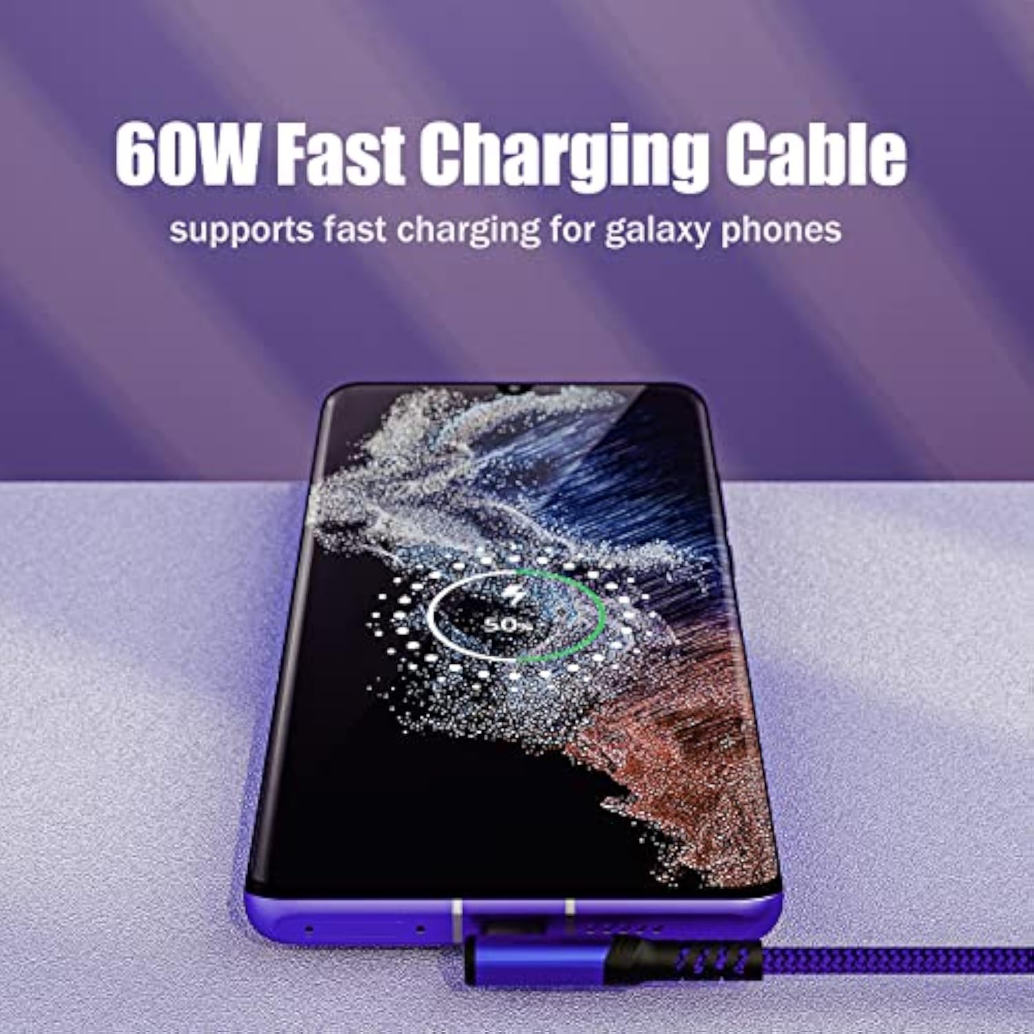 Type C Charger Fast Charging, Right Angle Usb To Usb C Cable [10Ft] Braided Cord Compatible With Iphone 16/15, Galaxy S24/S23/S22/S21 Fe/S20/S10/S9/S8, Note 9/8, A15/A14/A03S [2Pack,Purple]