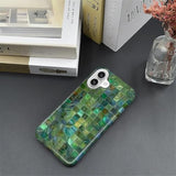 Case For Iphone 16 Case,Green Toned Glass Mosaic Patten Design - Hybrid Dual Protection Silicone + Hard Pc Shockproof Full Body Cover Slim Anti-Scratch Protective Case For Men Women