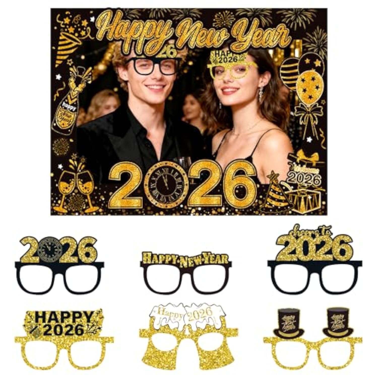 2026 Happy New Year Photo Booth Props Party Supplies