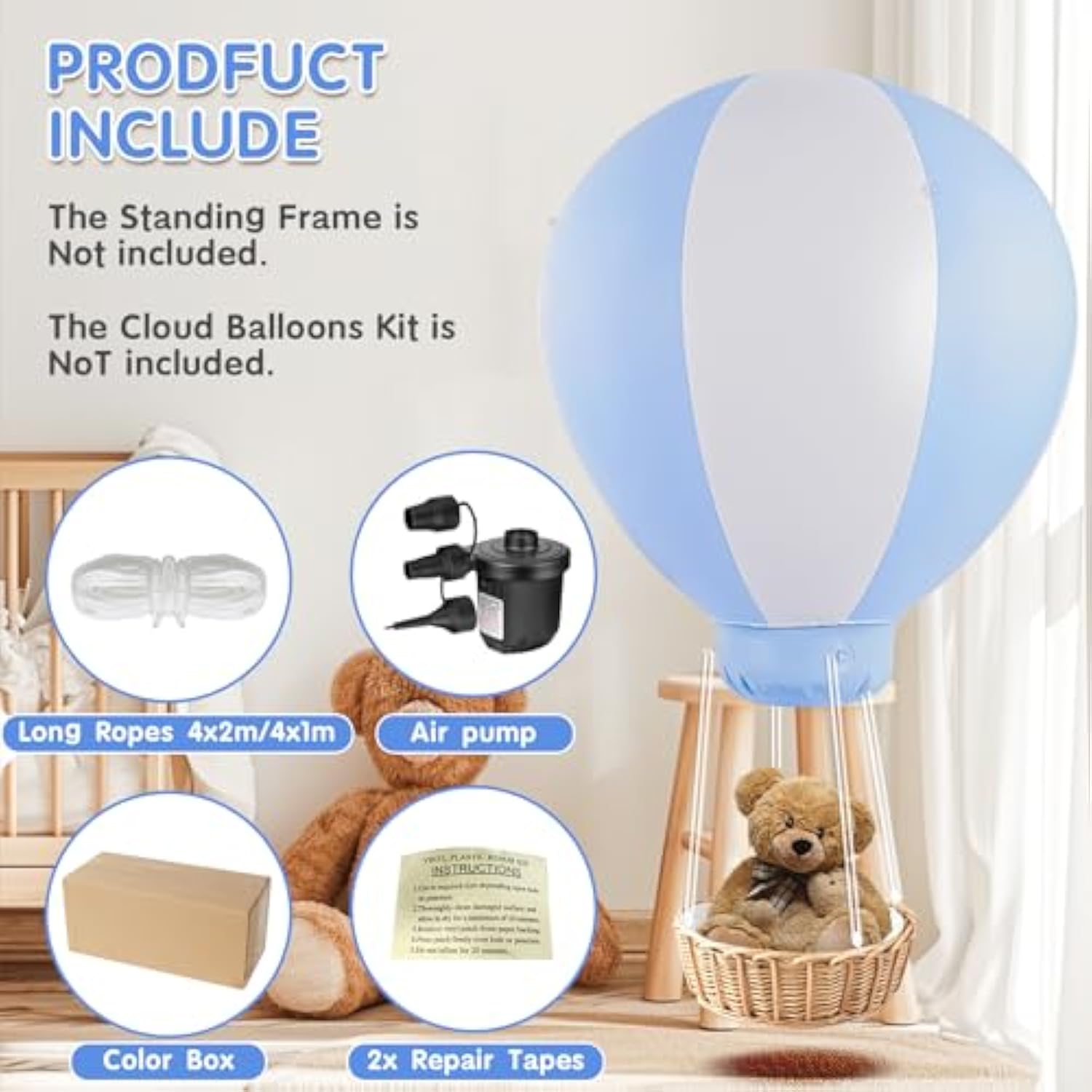 3Ft Hot Air Balloon Decorations, Inflatable Baby Shower Decoration Balloon For Baby Birthday Party Wedding Exhibitions, Air Pump Inclued (Blue)