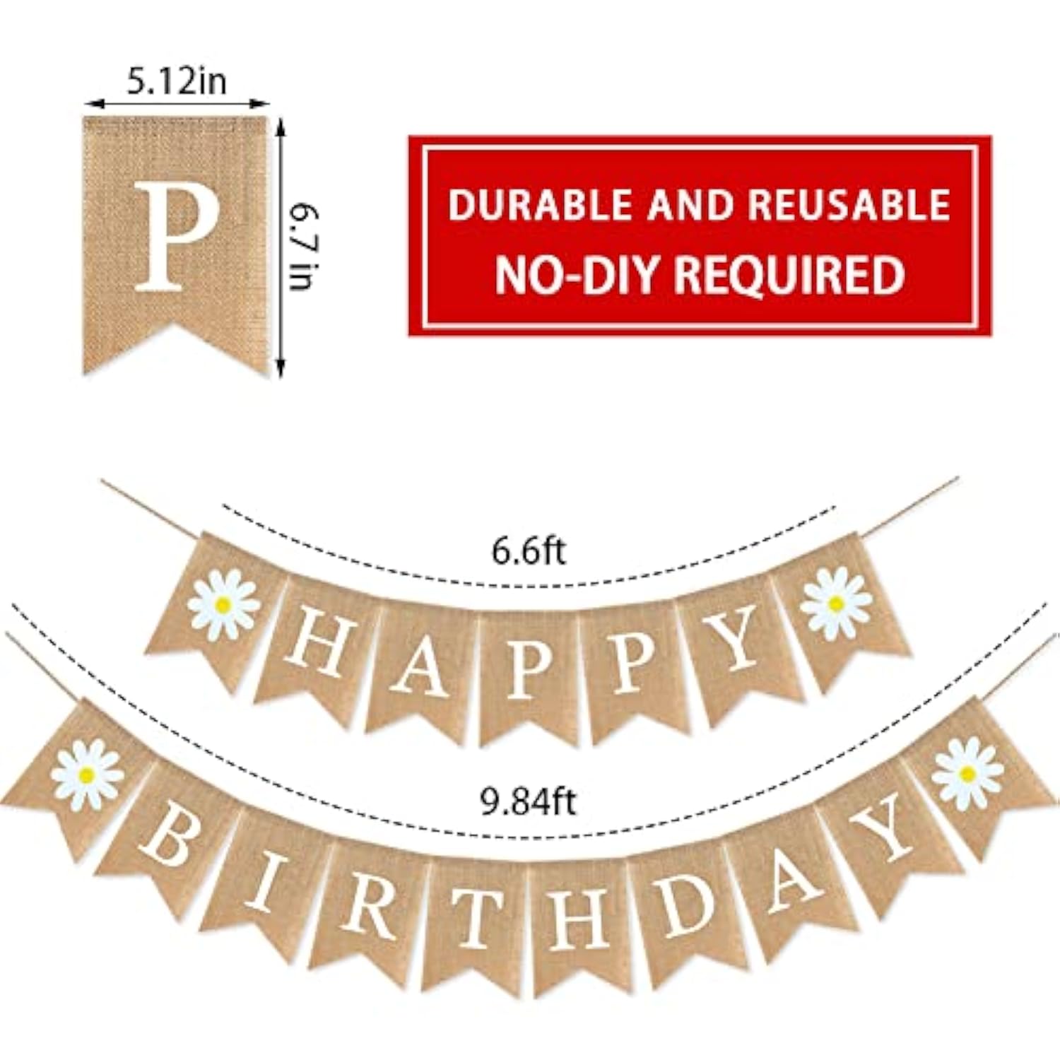 Daisy Themed Birthday Banner - Happy Spring Decoration With Flowers For Fireplace Mantle