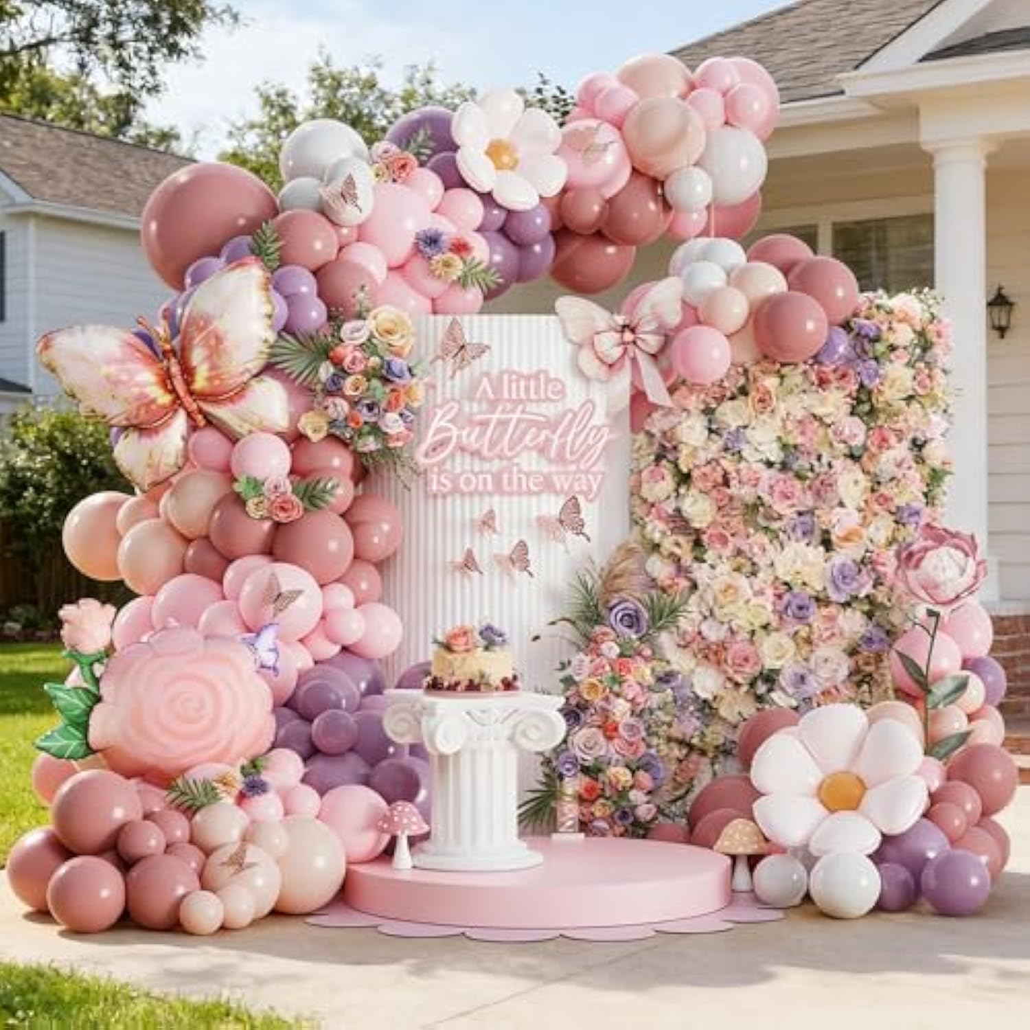 Spring Butterfly Birthday Party Decorations, 154Pcs Daisy Flower Pink Purple Balloons Arch Garland Kit With Butterfly Foil Balloons For Baby Shower Garden Tea Party Wedding Supplies