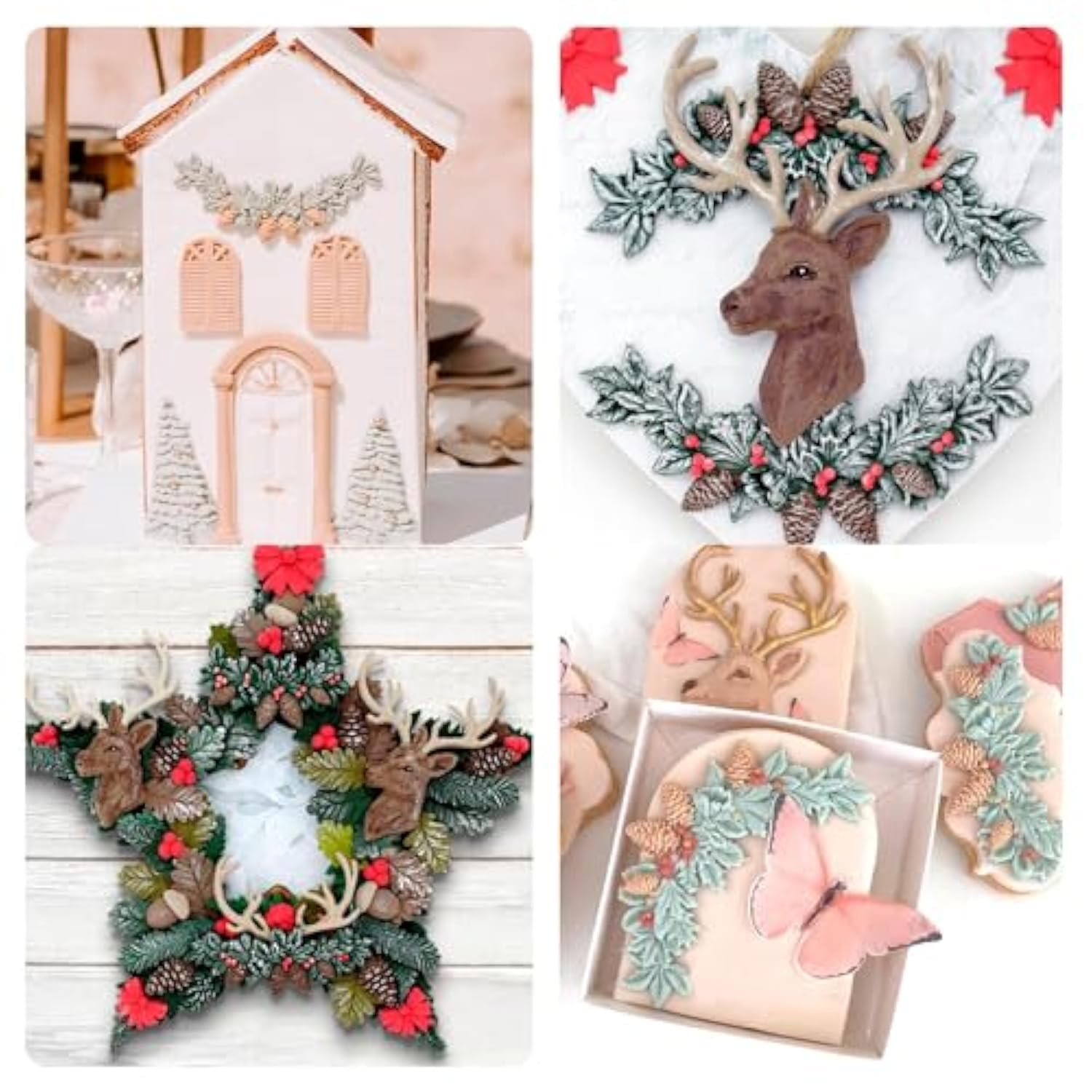 Christmas Holly Leaves Silicone Molds, Winter Leaves Fondant Mold, Christmas Pinecone Chocolate Baking Molds For Cake Decoration Cupcake Topper Candy Sugar Craft Gum Paste Clay Resin