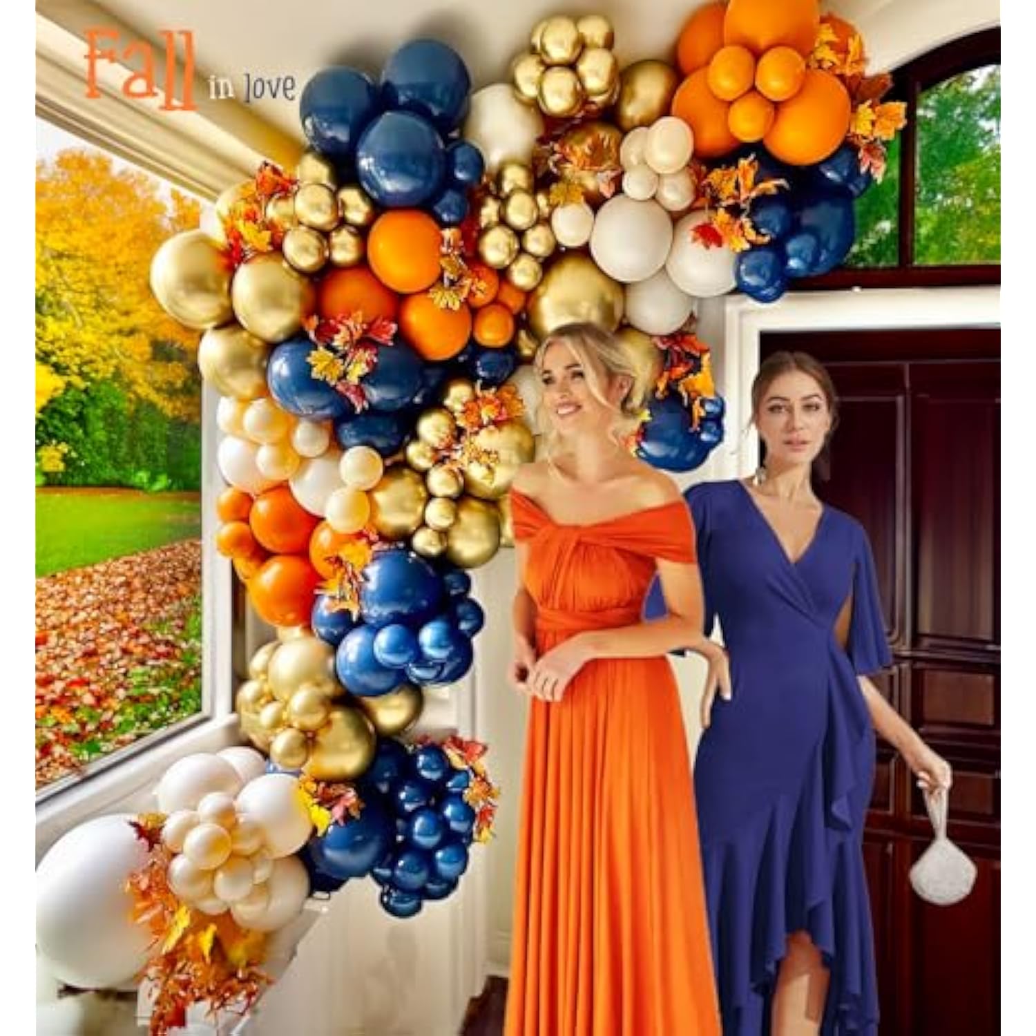 Burnt Orange Balloon Arch Kit: Navy, Cream, Gold, Autumn Party Decor