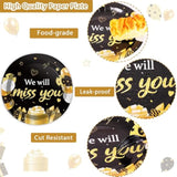 96Pcs We Will Miss You Party Paper Plates Napkins Farewell Party Decoration Going Away Party Disposable Dinner Tableware Gold Black Goodbye Party Supplies Graduation Leaving Retirement Party 24 Guests
