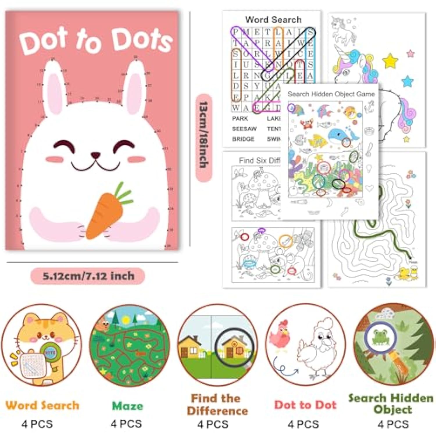 20Pack Small Activity Books For Kids Age 4-8,8-12,Kid Party Favor Gift,Brain Game For Kids Over 280 Different Games Fit Classroom Activities,Birthday Goodie Bag Stuffers