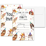 Puppy Dog Birthday Party Invitations, Puppy Paw-Ty Birthday Invitation, Double-Sided Fill In Invites, Cute Pet Birthday Party Decorations, 20 Cards With 20 Envelopes(D02)