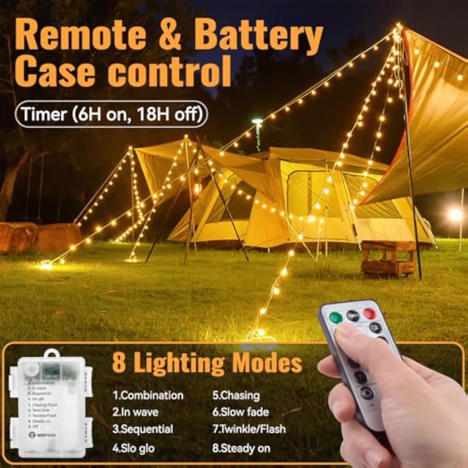 33Ft 100 Leds Battery Operated String Lights Globe Fairy Lights With Remote Control For Outdoor/Indoor, Tent, Camping, B