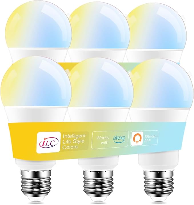 A19 Alexa Smart Light Bulbs 6 Pack 12W Tunable White 2700K-6000K E26 60W Equivalent No Hub Required