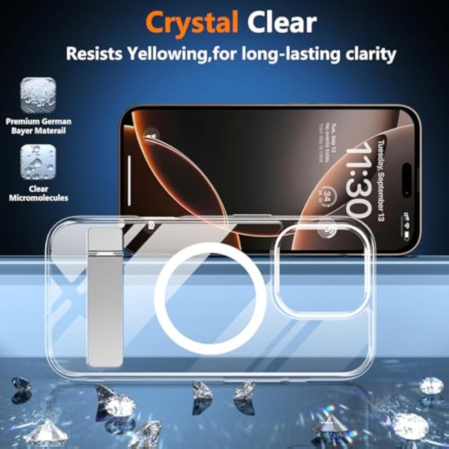 Magnetic For Iphone 16 Pro Max Case, With 2Pcs [Tempered Glass Screen Protector] [ Military Grade Drop Protection] Invisible Kickstand Slim Case For Iphone 16 Pro Max 6.9", Clear