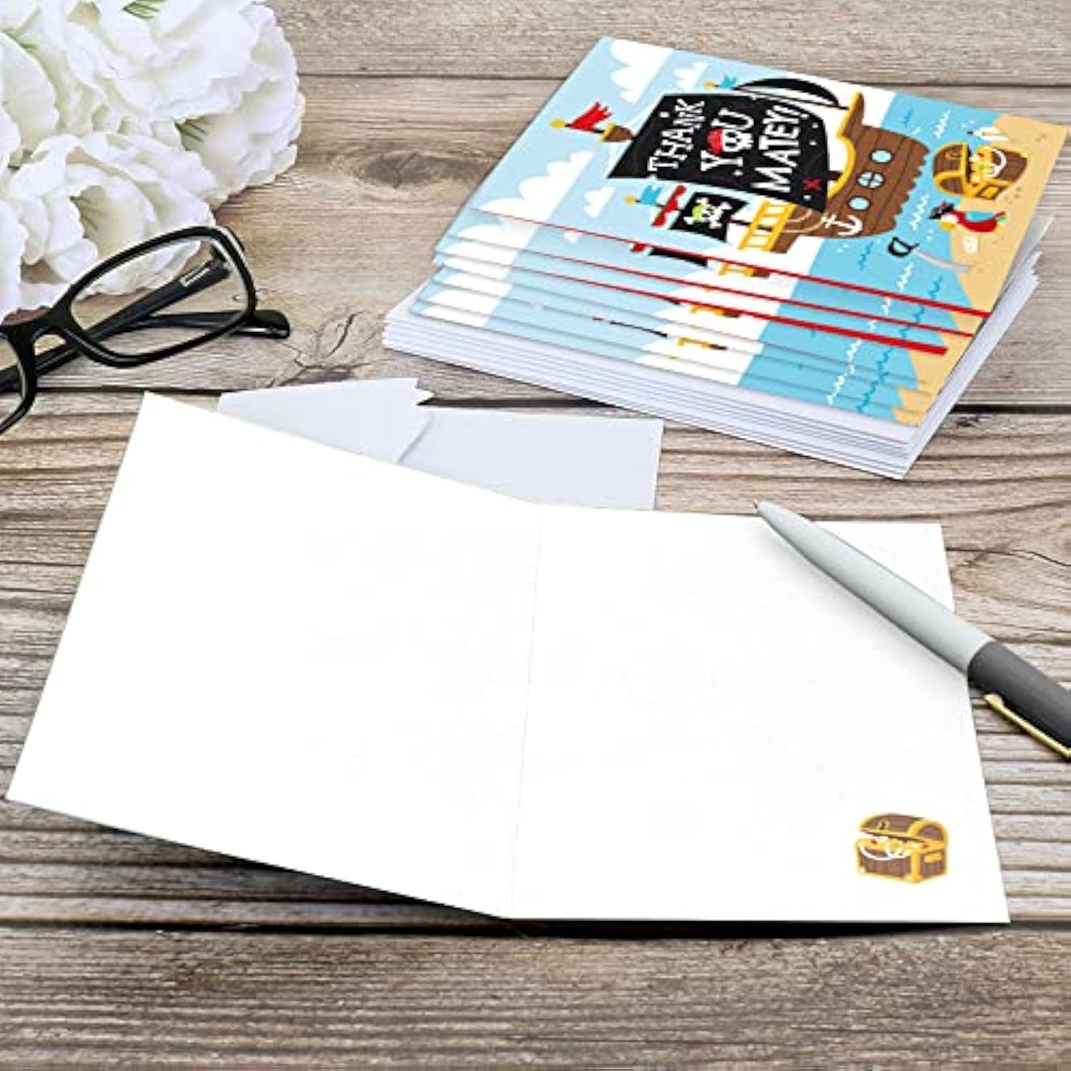 Big Dot of Happiness Pirate Ship Adventures - Skull Birthday Party Thank You Cards (8 count)