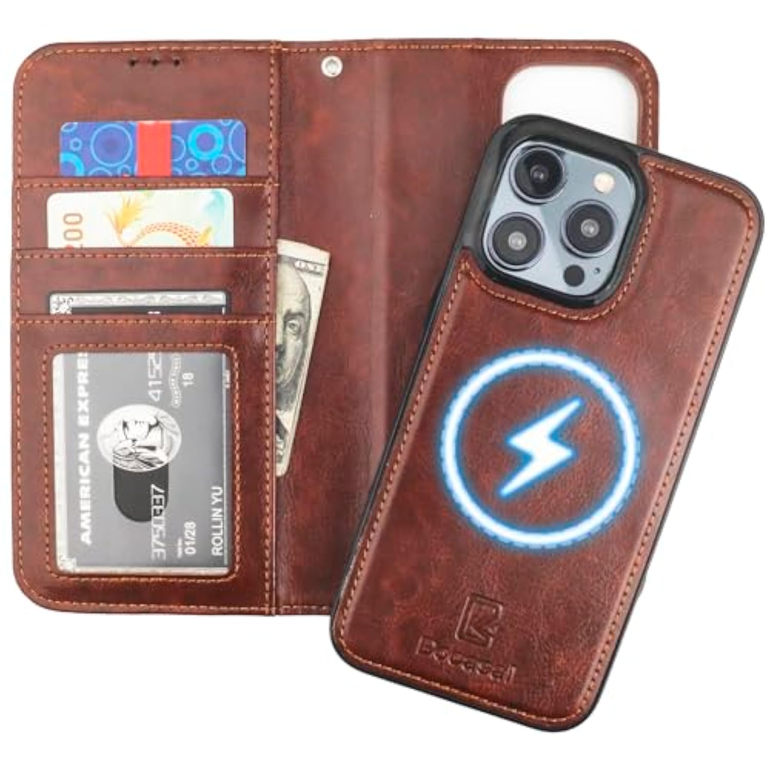 For Iphone 15 Pro Max Wallet Case Compatible With Magsafe Wireless Charging, Rfid Blocking Magnetic Leather Case With Card Slots Holder Kickstand Detachable Wrist Strap 6.7 Inch (Brown)