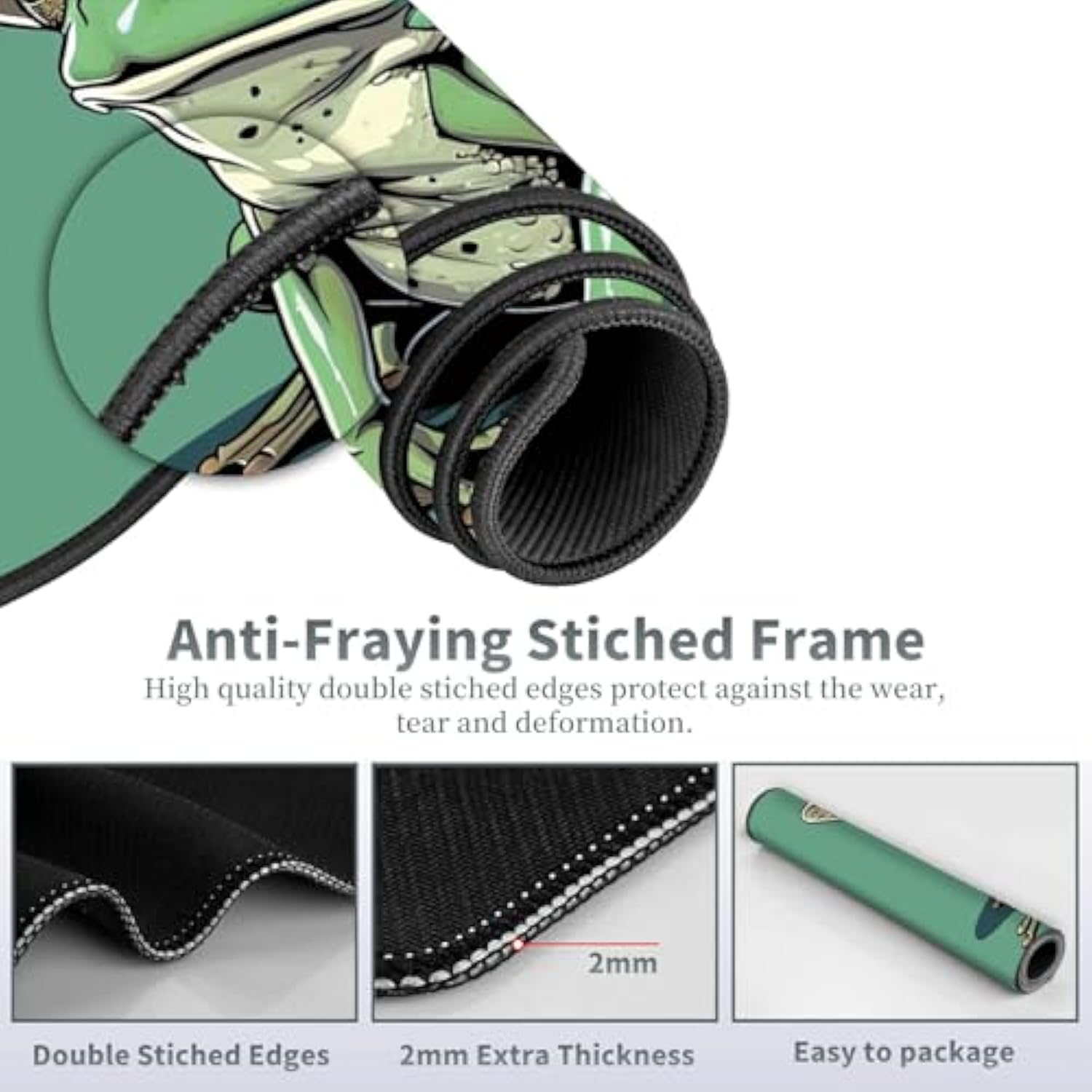 Large Gaming Mouse Pad Plus A Coasters + Cable Clips, Frog Green Extended Mousepad (31.5 X 11.8) With Stitched Edge, Foldable Computer Keyboard Desktop Mouse Mat For Home Office