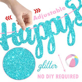 Beach Ball Happy Birthday Banners Glitter Blue Hawaiian Beach Pool Party Decorations Pink Pool Birthday Banner Summer Theme Party Decor For Girls Hawaii Holiday Baby Shower Supplies
