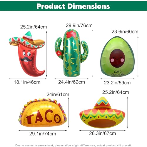 5Pcs Cinco de Mayo Balloons, Mexican Fiesta Balloons