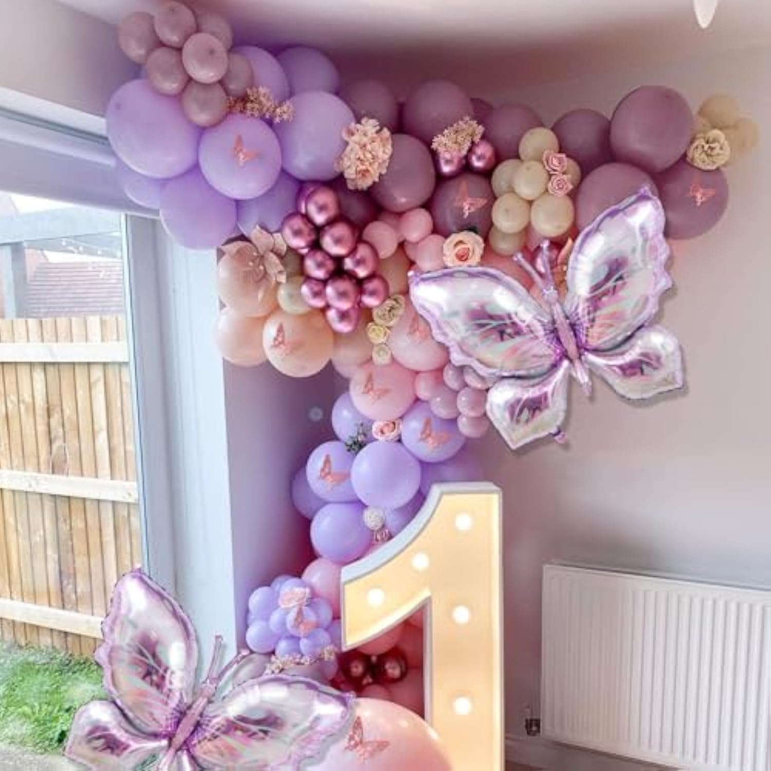 Butterfly Balloon Arch Kit - 142Pcs Pastel Pink & Purple Balloons With Butterfly Stickers & Large Foil Balloons For Girl'S Baby Shower, Wedding, Birthday Party Decorations