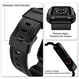 Compatible With Apple Watch Band 45Mm/44Mm/42Mm With Case, Shockproof Rugged Band Strap For Iwatch Se2 Se Series 9/8/7/6/5/4/3/2/1 With Bumper Case Cover Men Women, Matte Black
