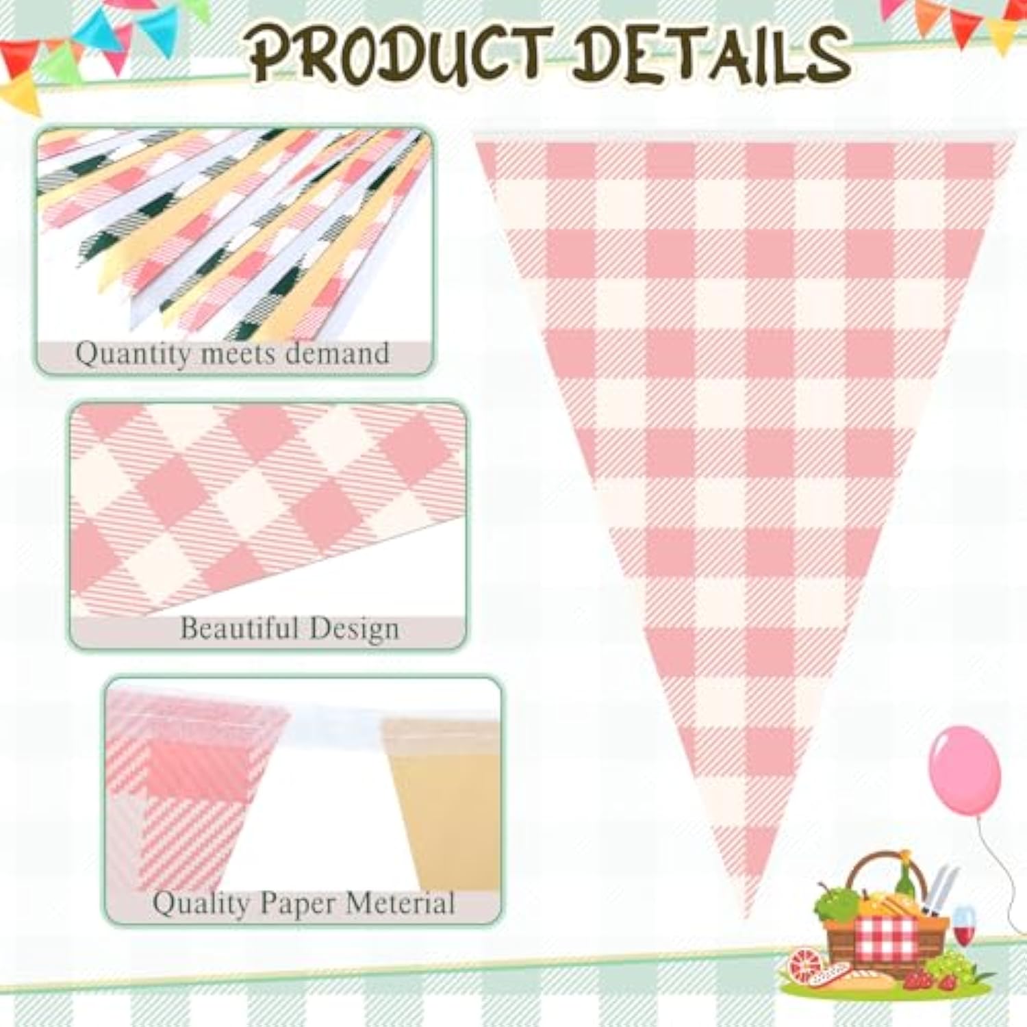 49Ft Pink Green Gingham Camp Bride Banner Camp Bachelorette Decorations Pink Green Plaid Paper Pennant Flag Garland Streamer For Glamping Wedding Bridal Baby Shower Bridesmaid Party Decorations