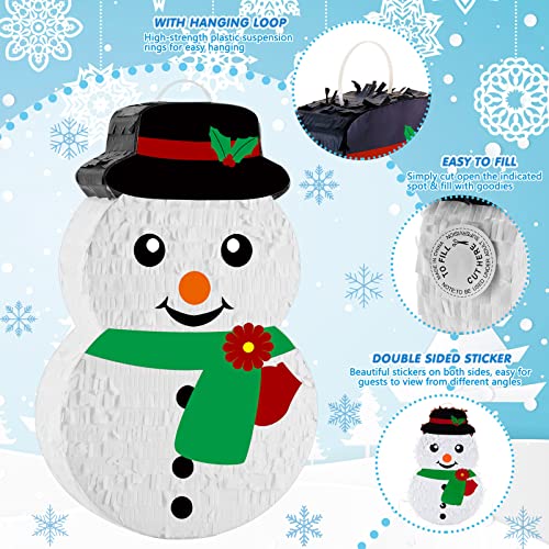 Christmas Piñata 16.5 Inch Snowman Piñata with Blindfold Bat and Confetti Winter Christmas Theme Birthday Party Indoor Outdoor Festival Carnival Party Supply Xmas Game Decorations