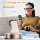 7 In 1 Wireless Charging Station, Alarm Clock For Bedroom With Dimmable Night Light Bluetooth Speaker, Dock Station For Iphone 16 15 14 13 12 11 Pro Max, Apple Watch