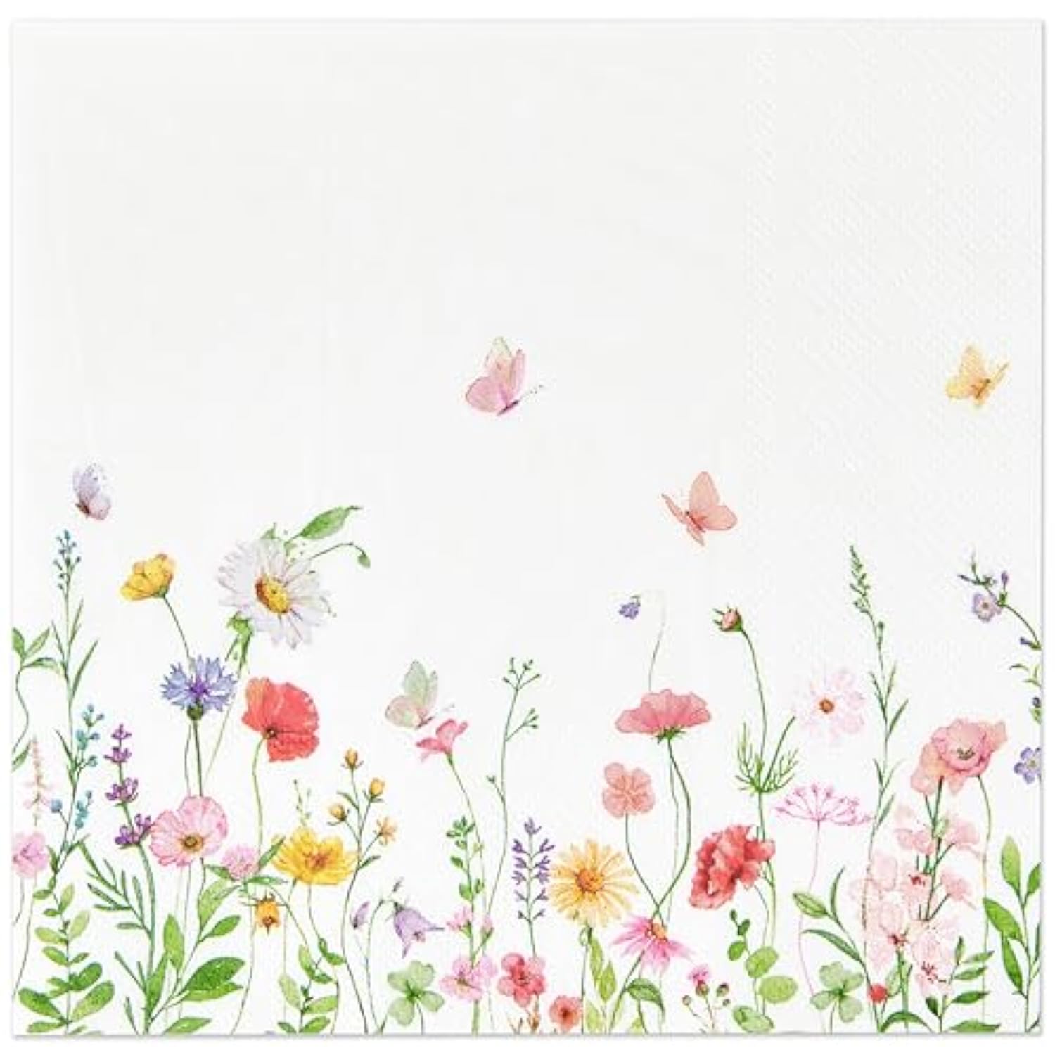 100 Pcs Wildflower Floral Luncheon Disposable Napkins For Wedding/Engagement/Bridal Shower/Baby Shower/Anniversary Party Decoration, 3-Ply