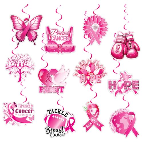 Breast Cancer Awareness Hanging Swirls 24PCS Pink Ribbon Decorations
