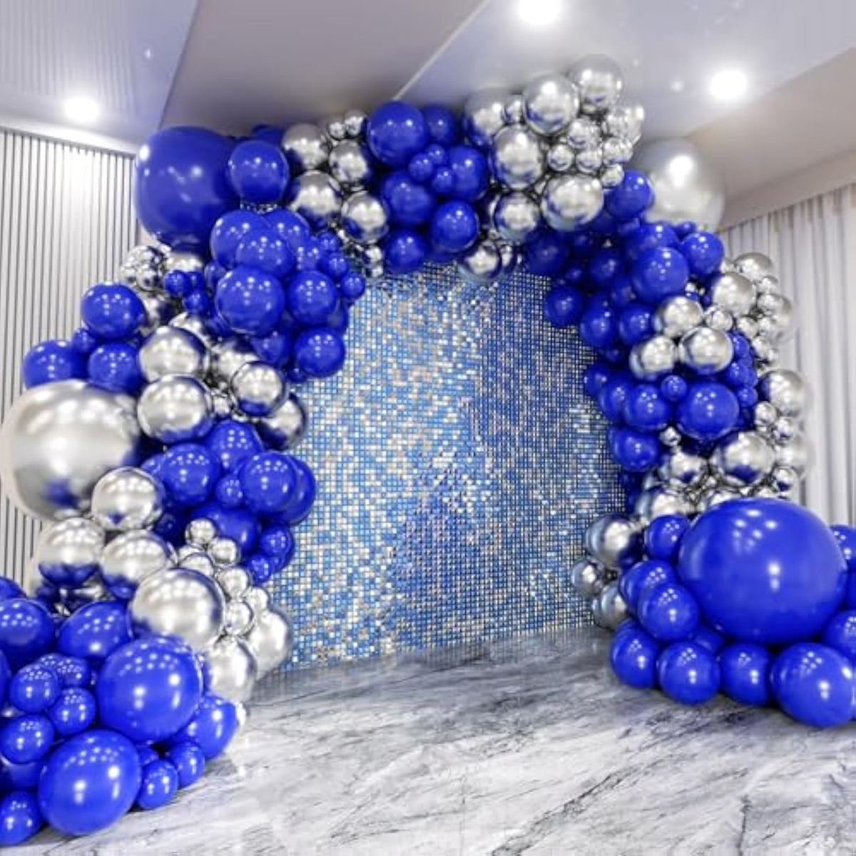 Royal Blue & Silver Balloon Arch Kit: 140pcs Party Decor