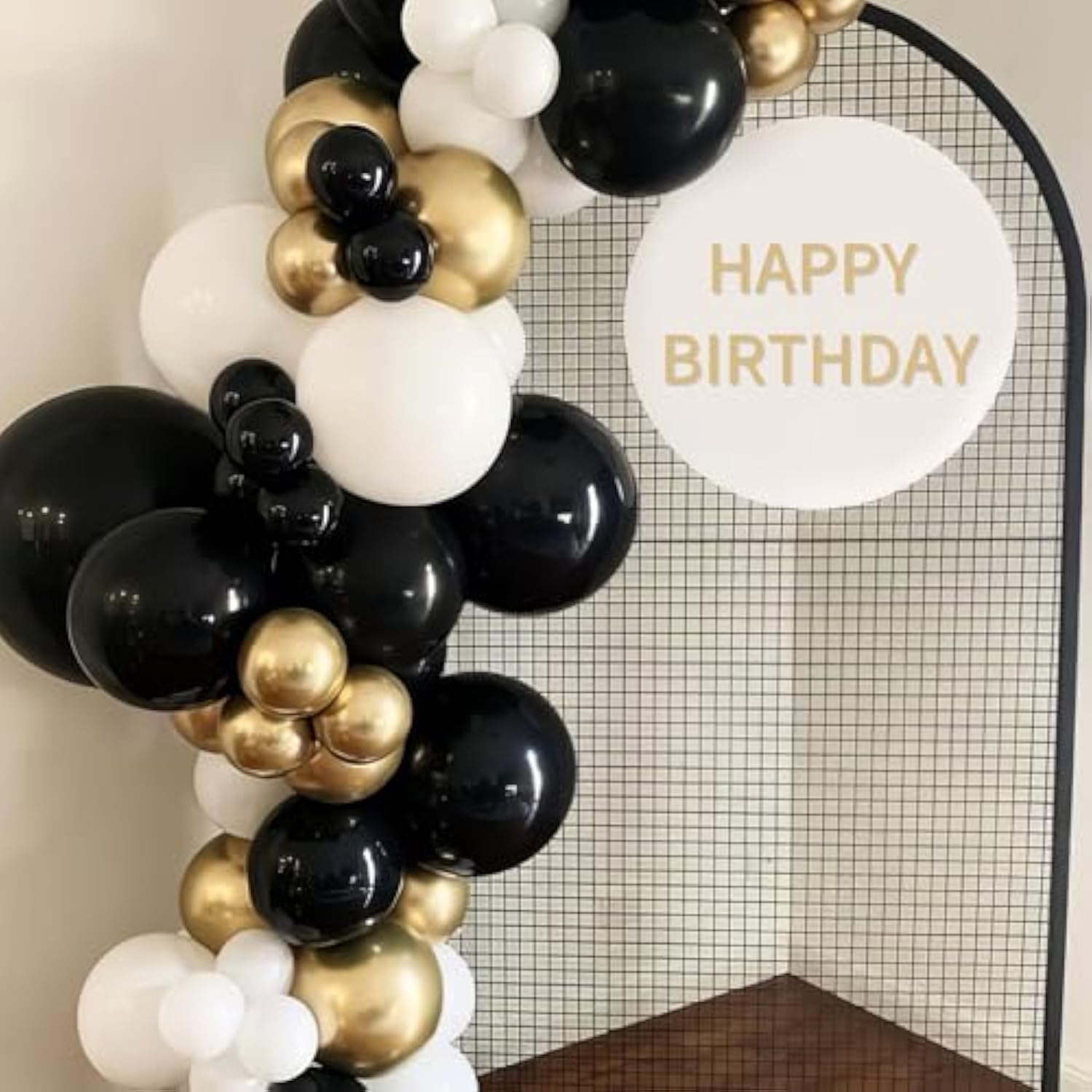 66pc Black, Gold & Pearl White Balloon Set Metallic & Confetti NYE Decor