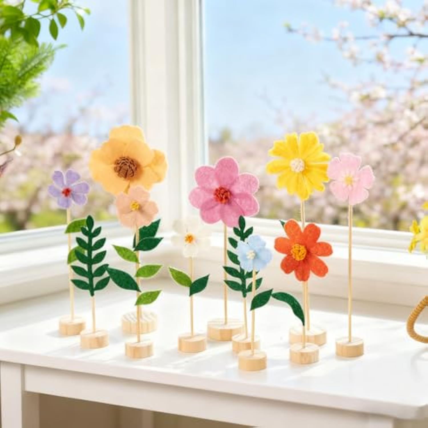 11Pcs Wildflower Party Decorations, Wildflower Centerpieces Wooden Base Pastel Flower Table Decorations For Tables, Birthday Baby Shower Spring Table Decorations For Home Office
