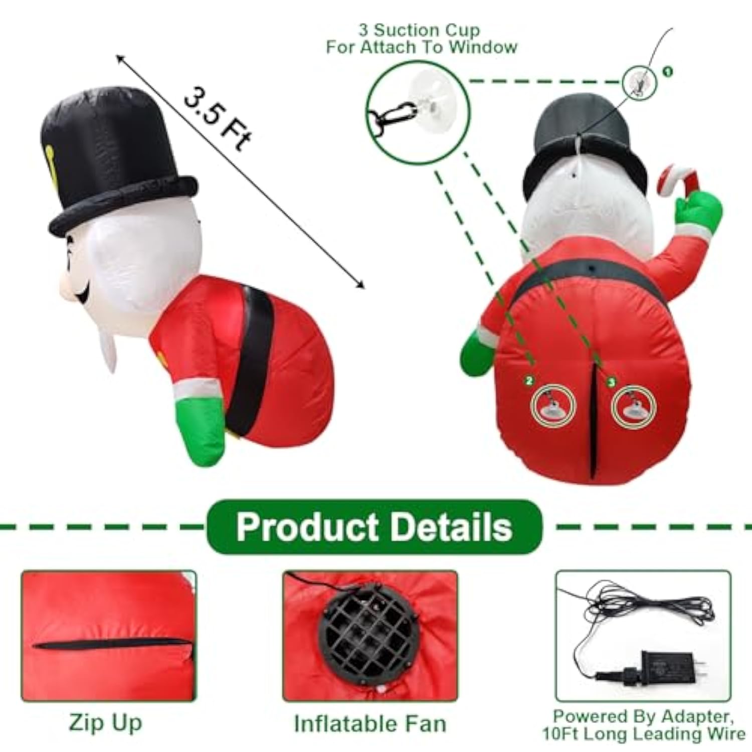 3.5 Ft Christmas Inflatable Nutcracker With Led Lights Window Decor Red Cool White