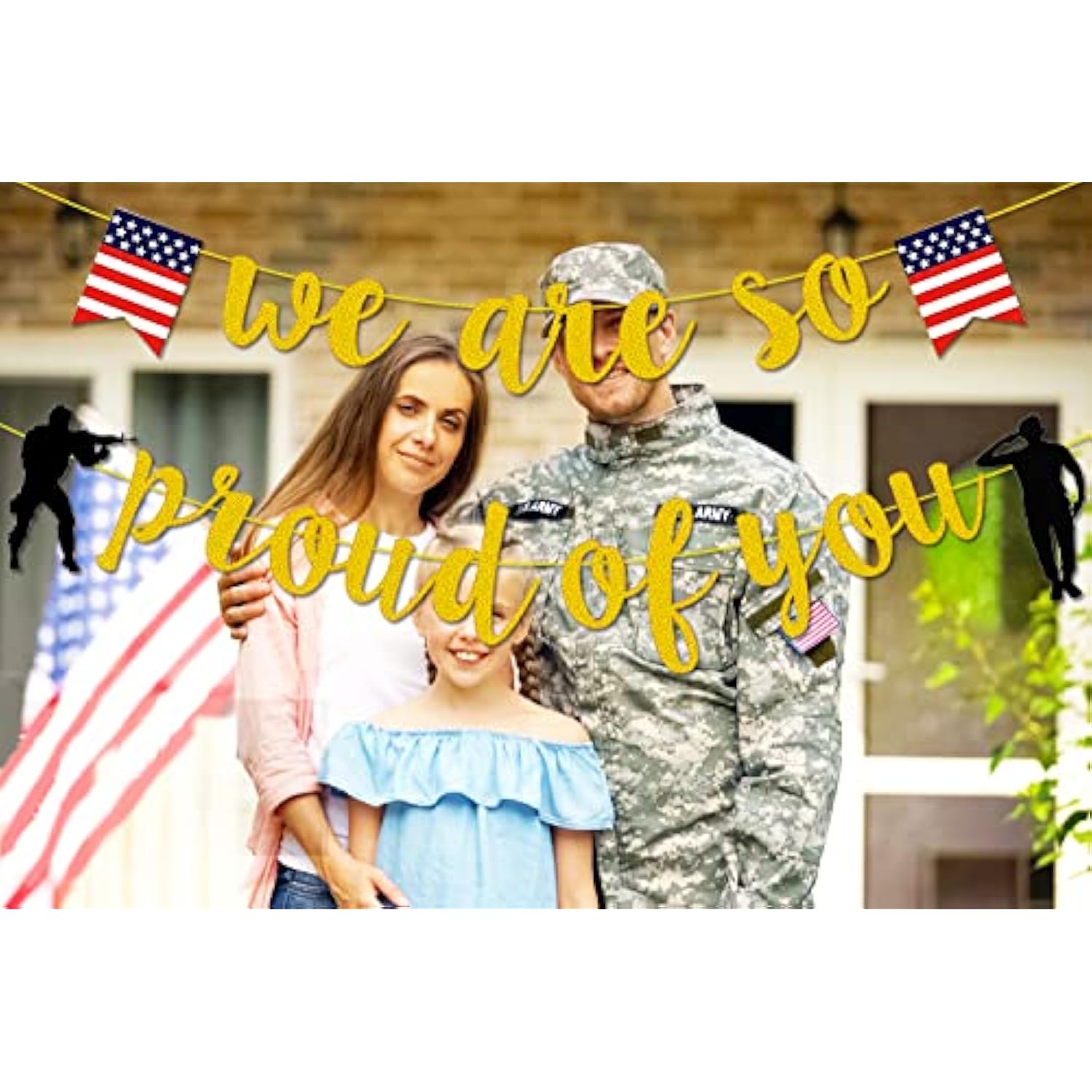 Military Going Away Party Decorations, Gold Glitter We Are So Proud Of You Banner, We Are So Proud Of You American Flag Patriotic Soldier Banner For 4Th Of July Veterans Day Themed Party Decorations