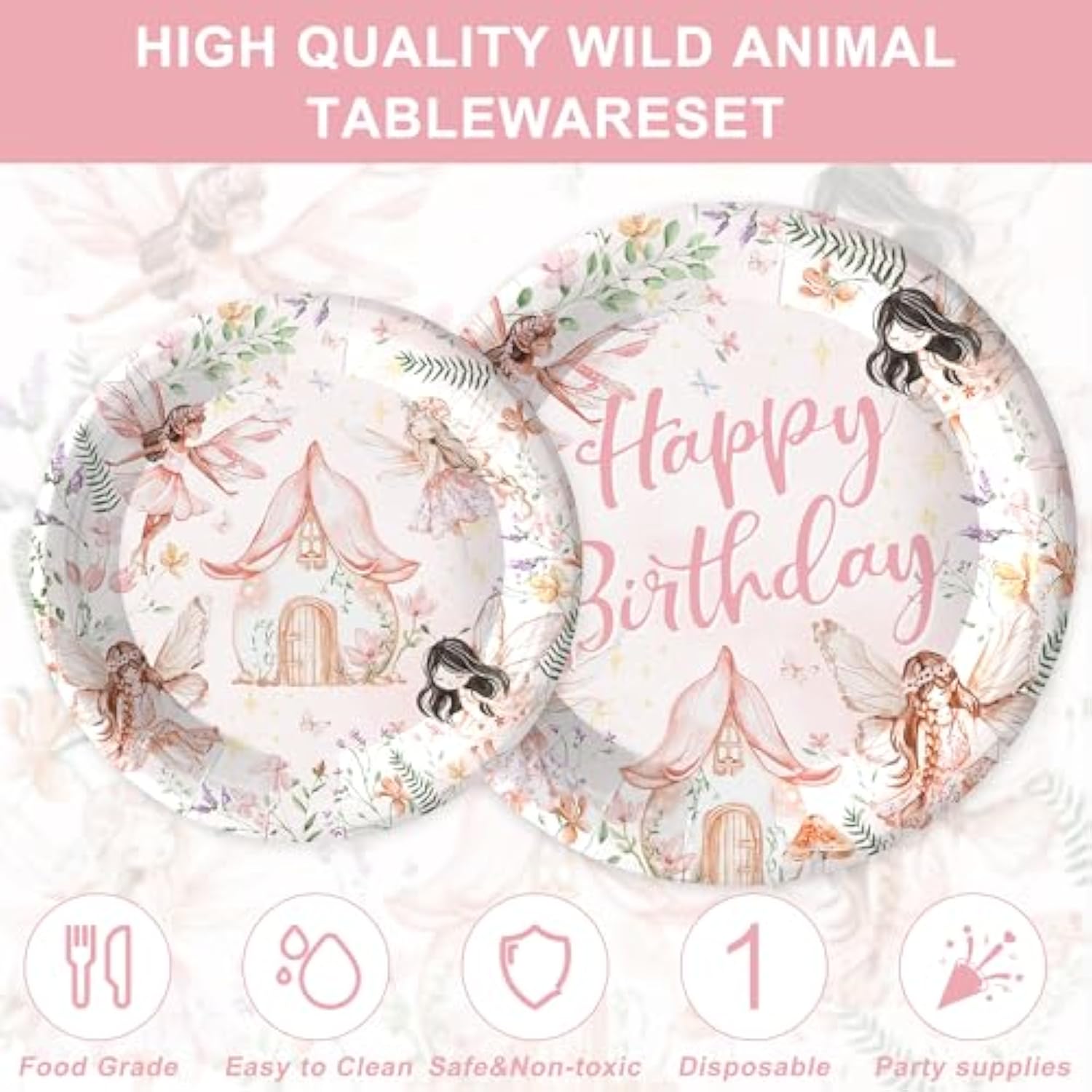 122Pcs Fairy Party Supplies For Girls Birthday Pink Fairies Enchanted Themed 1St 2Rd First Party Decor Garden Flowers Tableware Set Plates Napkins Cups Banner Tablecloth Forks Knives For 20 Guests