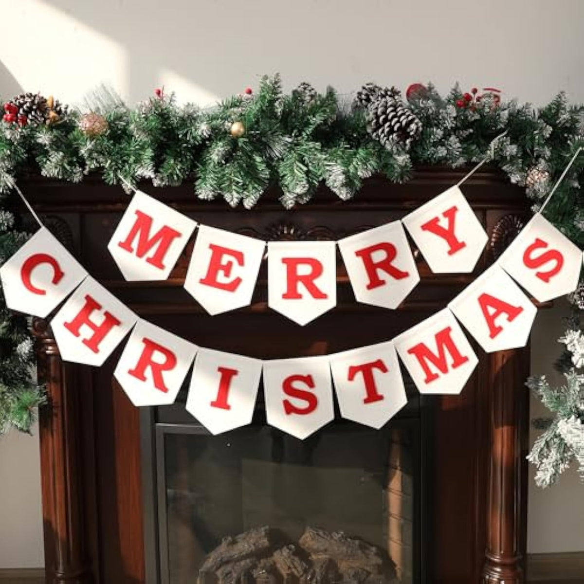 Felt Merry Christmas Banner Xmas Decorations Christmas Sign Pre-Assembled Celebration Hanging Decor For Home Office Fireplace