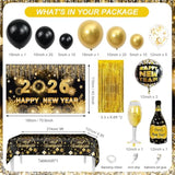 78pcs Black Gold 2026 New Year Decorations Banner Balloon Arch Fringe Curtain