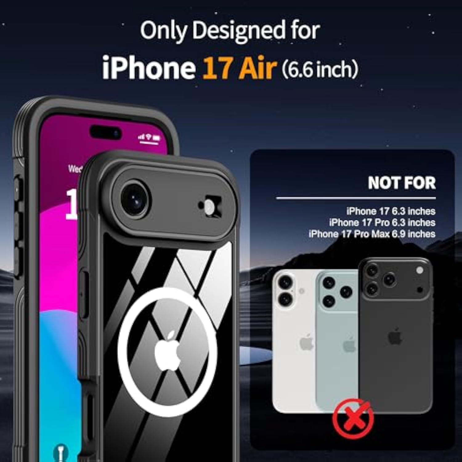 Magnetic For Iphone 17 Air Case, [Compatible With Magsafe] Built-In 9H & Privacy Screen Protector, [Military Grade Protection] Shockproof Anti Spy For Iphone 17 Air Phone Case, Black