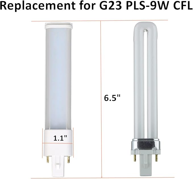 G23 LED Bulbs 2 Pack 5W PLS-9W CFL Replacement 2 Pin Daylight White Ballast Compatible