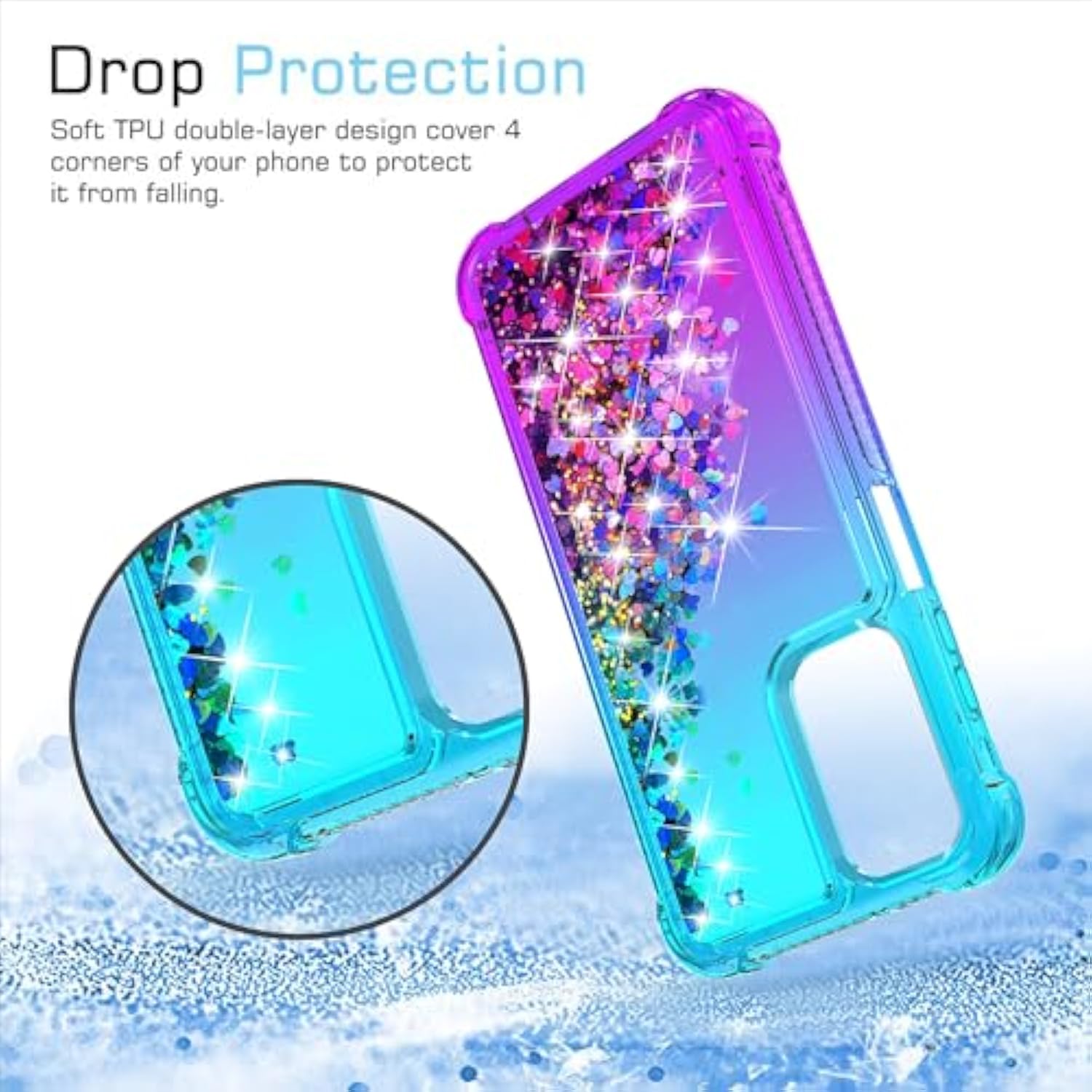 Galaxy A15 5G Case with HD Screen Protector Gradient Glitter Floating Teal/Purple