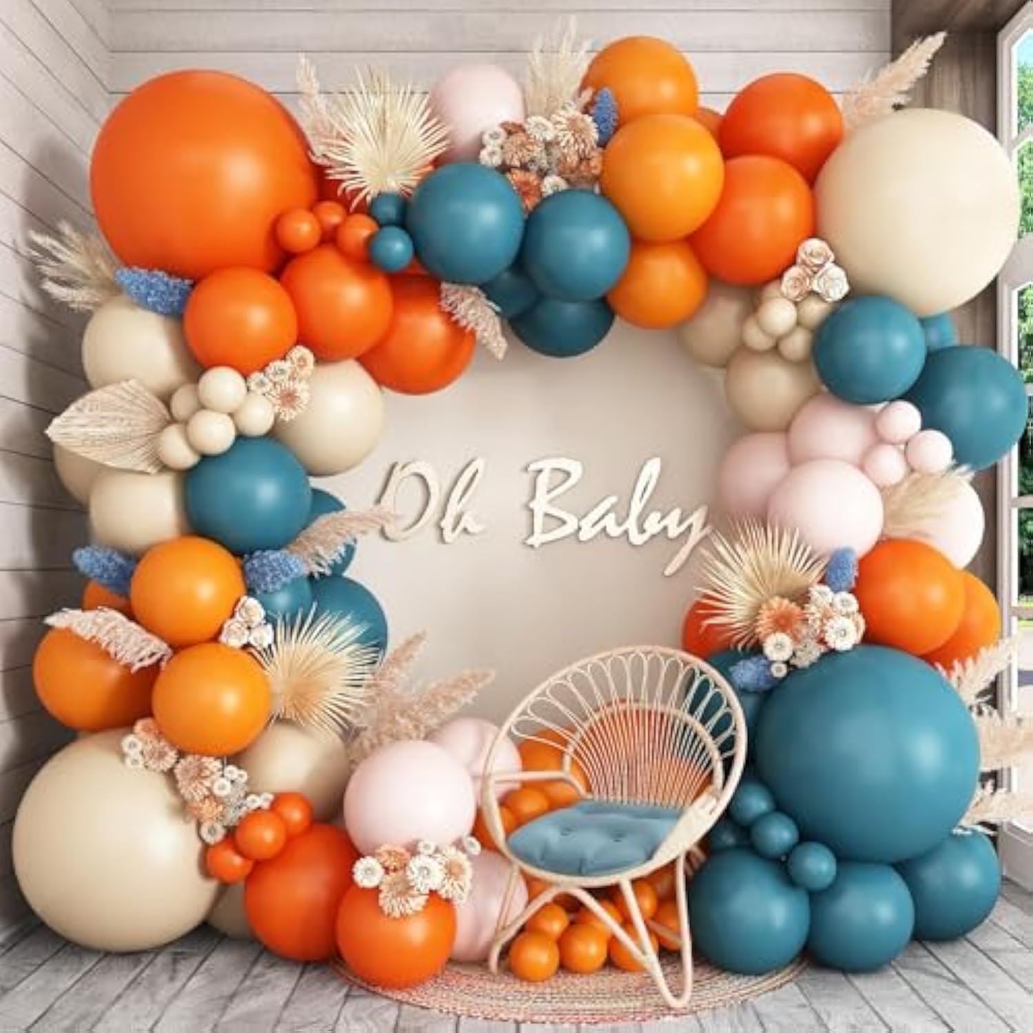 Dusty Blue & Orange Balloon Arch Kit: Boho Fall Party Garland