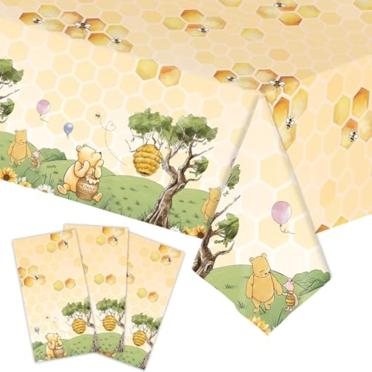 3Pcs Party Tablecloth Bear Baby Shower Tablecloths Classic Bear Disposable Thickened Plastic Table Cover For Kids 1St 2Rd Baby Party Supplies 54X108Inches (Yellow)