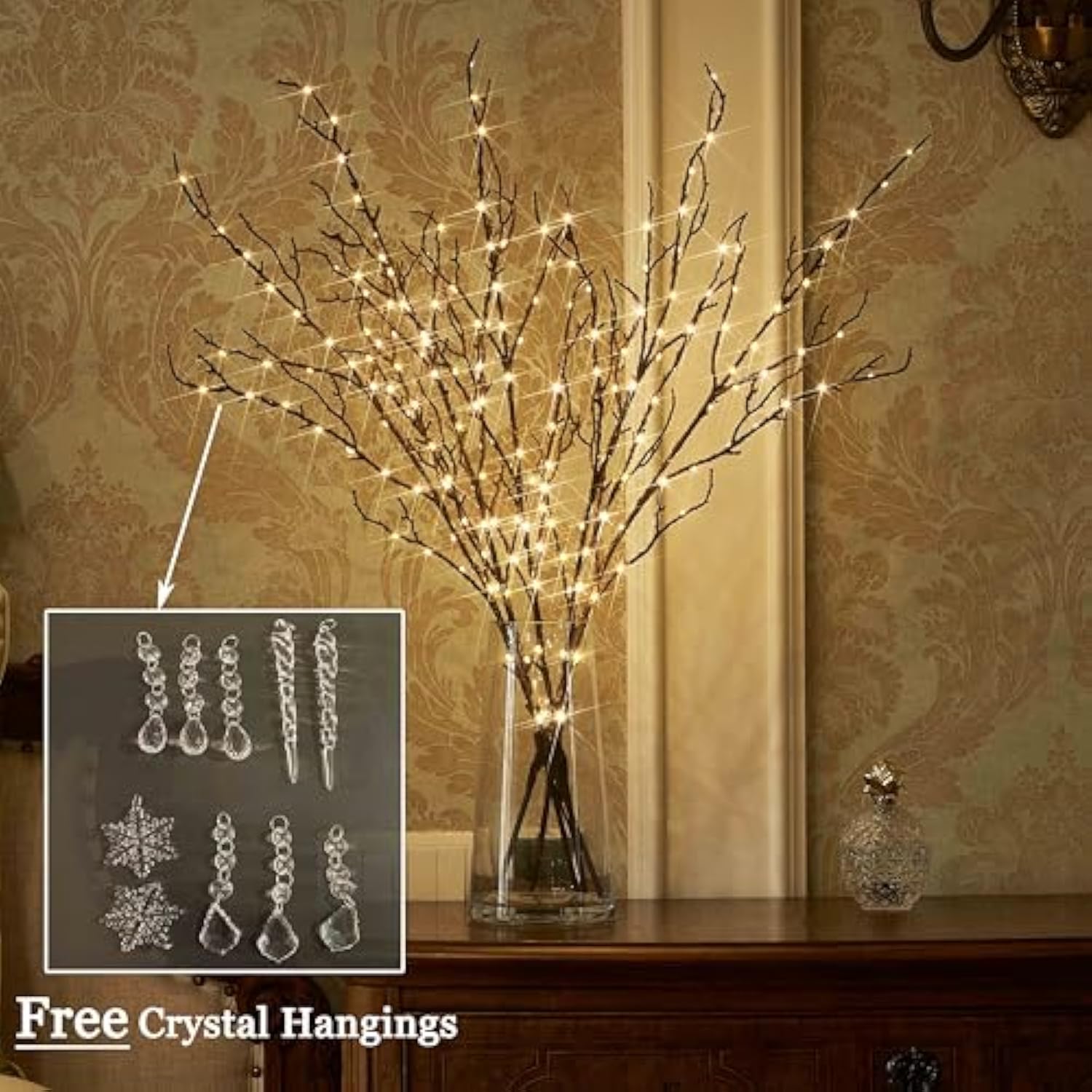 Lighted Brown Willow Branches 200 Fairy Lights 32In Plug In With Timer And Dimmer, Tree Branch With Lights For Home Holi