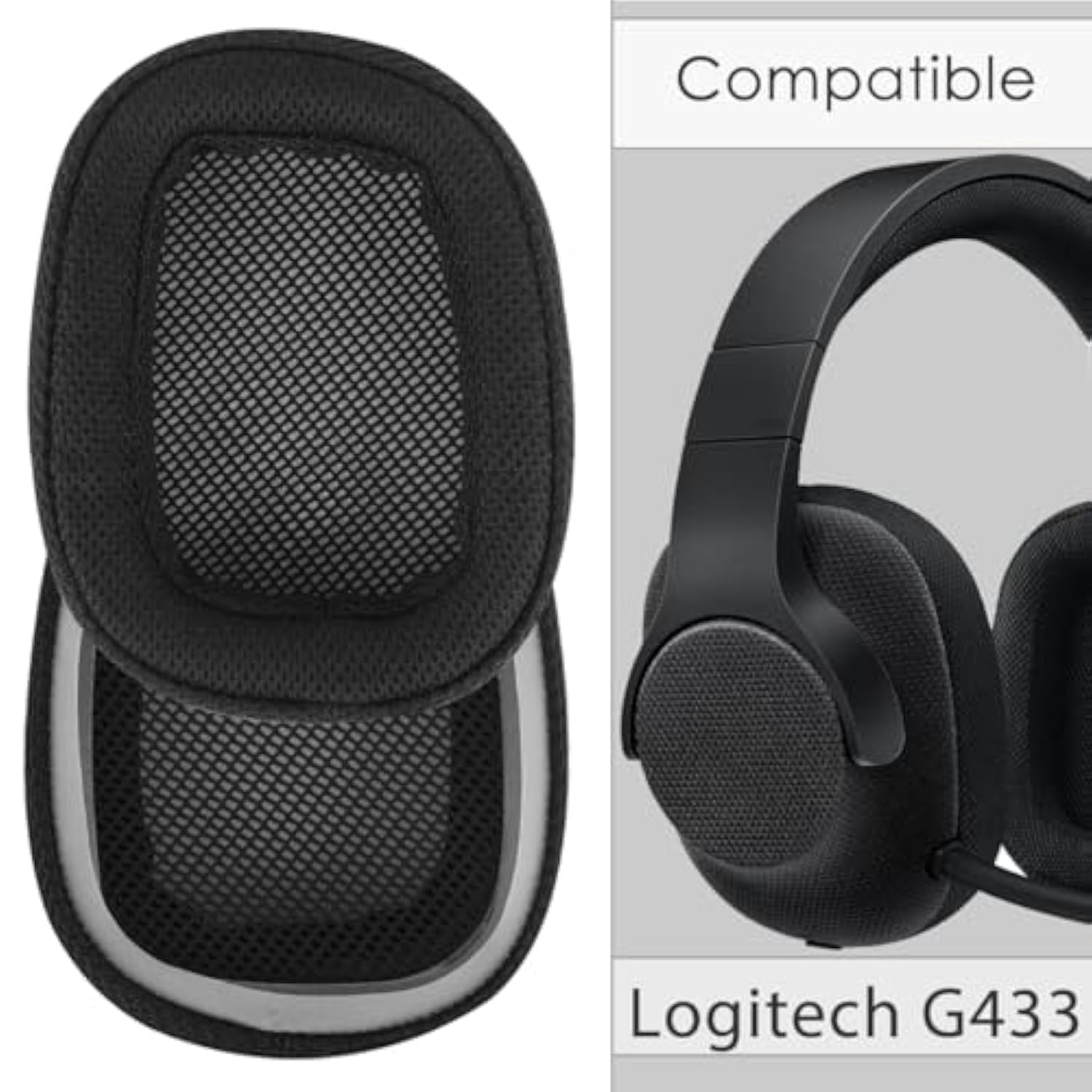 Replacement Ear Pads Compatible With G433, G233, G Pro Headphones, Ear Cushions (Mesh Fabric/Black)