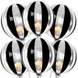 Big, 22 Inch Black And Silver Balloons - Pack Of 6, Black And Silver Party Decorations | 360 Degree 4D Stripe Black Silver Balloons | Silver And Black Balloons For Black And White Party Decorations