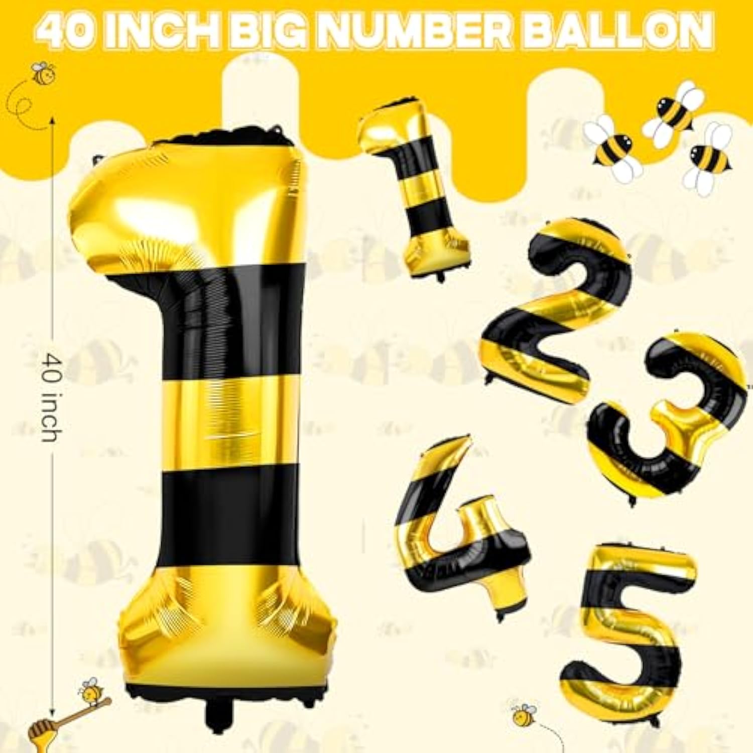 40 Inch Bee Giant Balloon Honey Yellow Balloon Bee Theme Decorations For Baby Shower Birthday Party(Number 1)