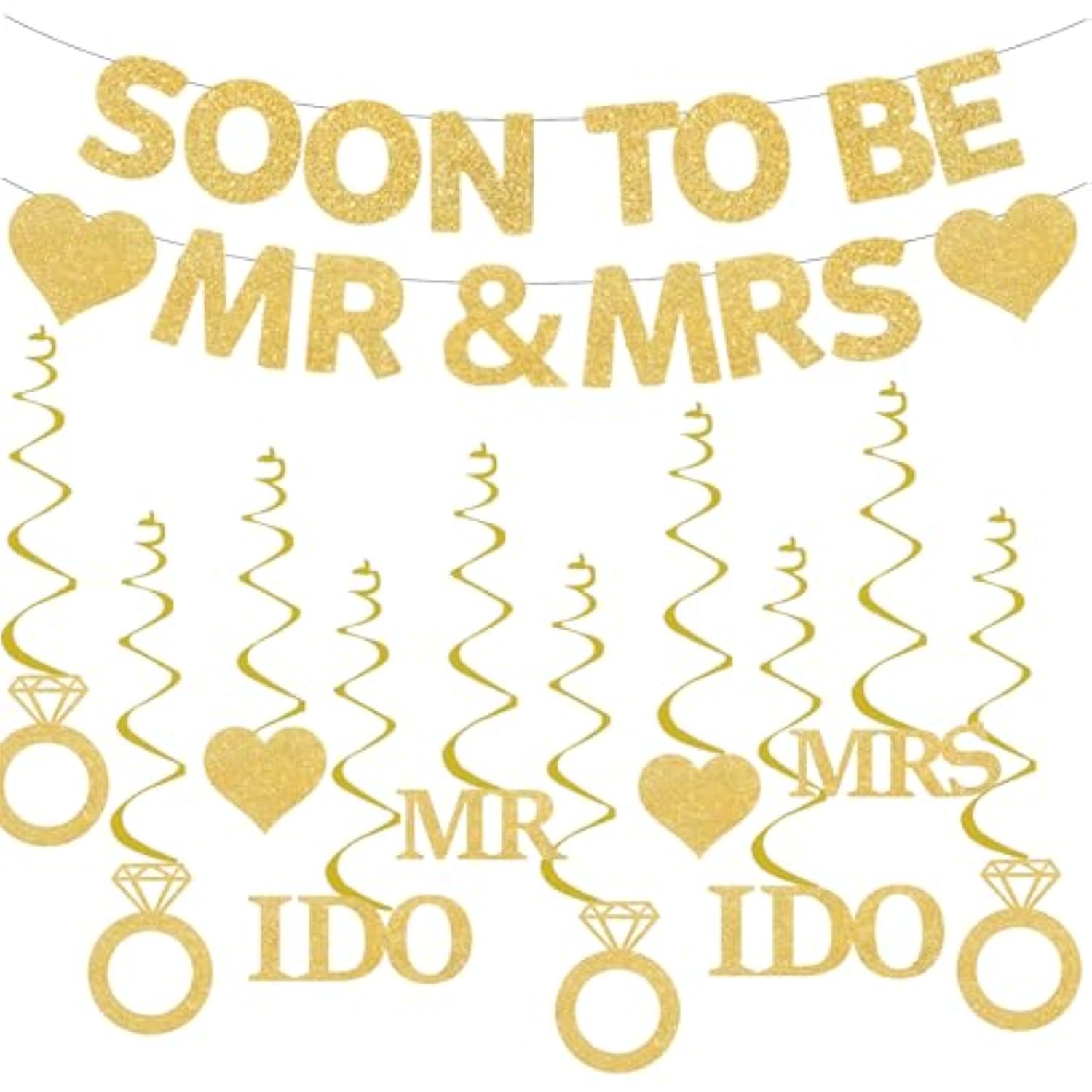 Engagement Bridal Shower Decor "Soon to Be Mr & Mrs" Banner & Diamond Ring Swirls